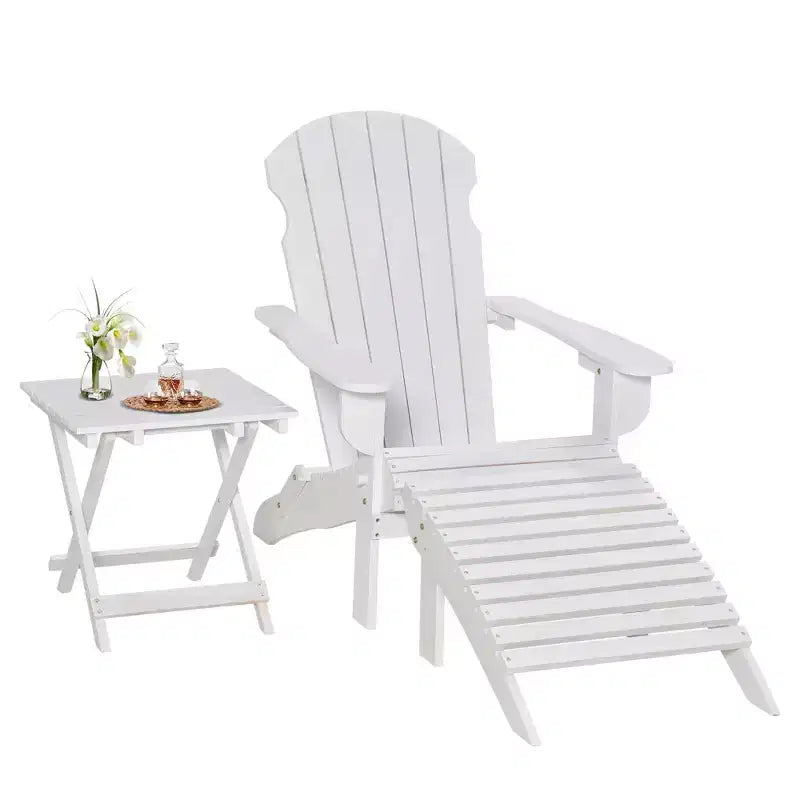 Outsunny 3-Piece Folding Adirondack Chair Set with Ottoman and Side Table, Outdoor Wooden Accent Furniture Fire Pit Lounge Chairs for Patio