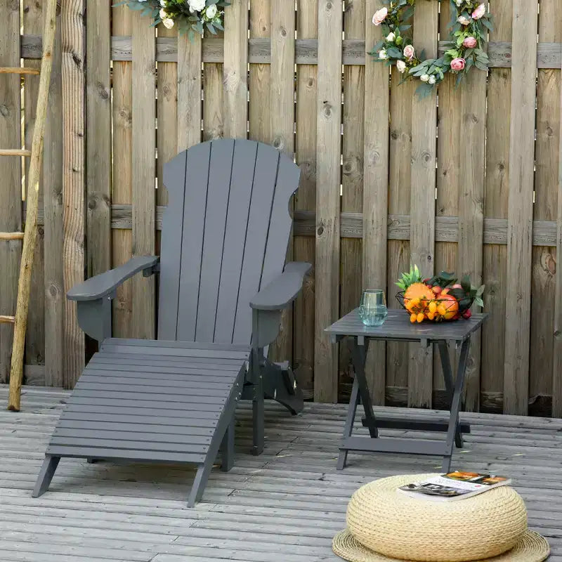 Outsunny 3-Piece Folding Adirondack Chair Set with Ottoman and Side Table, Outdoor Wooden Accent Furniture Fire Pit Lounge Chairs for Patio