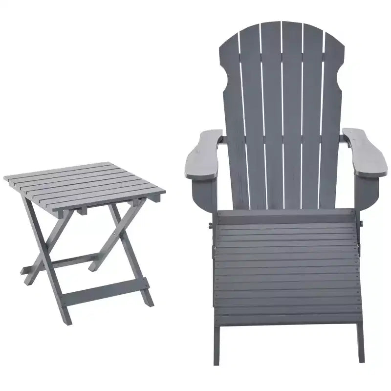 Outsunny 3-Piece Folding Adirondack Chair Set with Ottoman and Side Table, Outdoor Wooden Accent Furniture Fire Pit Lounge Chairs for Patio