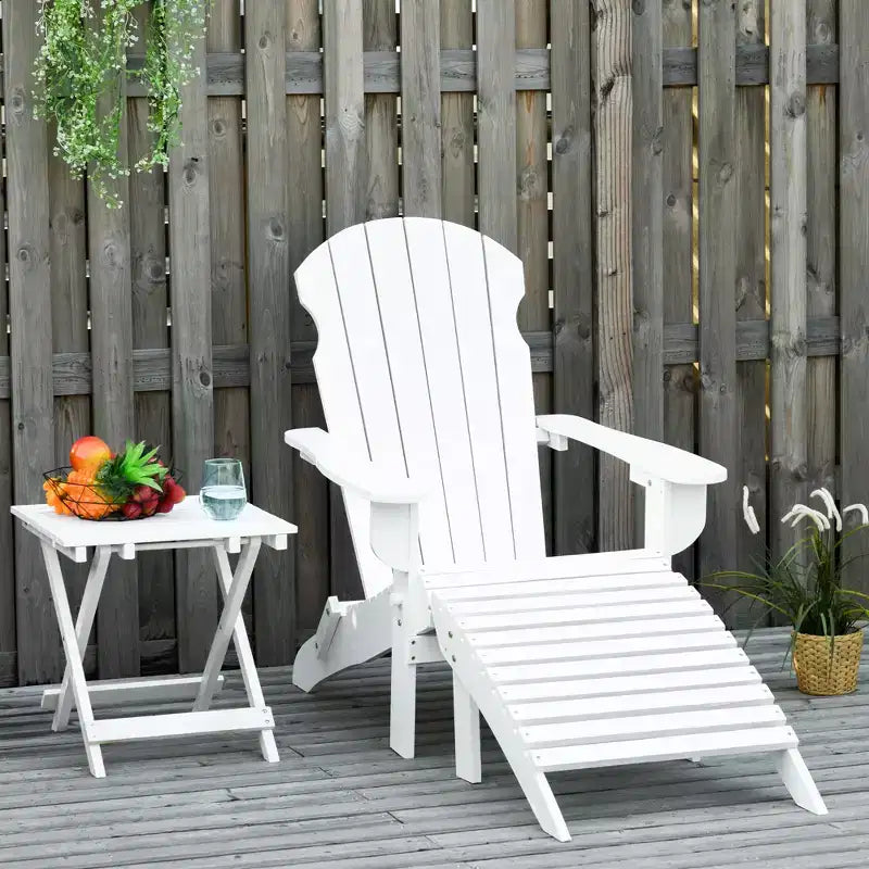 Outsunny 3-Piece Folding Adirondack Chair Set with Ottoman and Side Table, Outdoor Wooden Accent Furniture Fire Pit Lounge Chairs for Patio