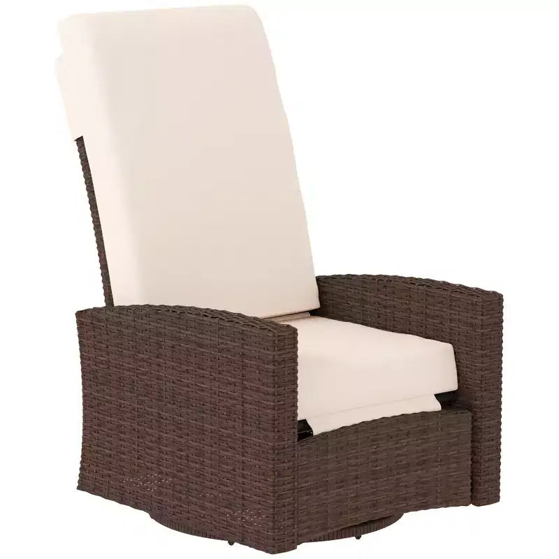 Poltrona reclinabile Outsunny Patio in rattan PE con girevole a 360°, cuscino morbido, sedia a sdraio per patio, giardino, cortile