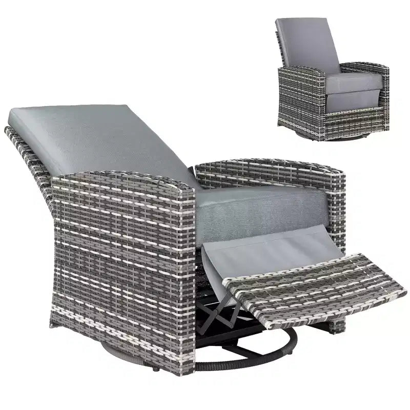 Poltrona reclinabile Outsunny Patio in rattan PE con girevole a 360°, cuscino morbido, sedia a sdraio per patio, giardino, cortile