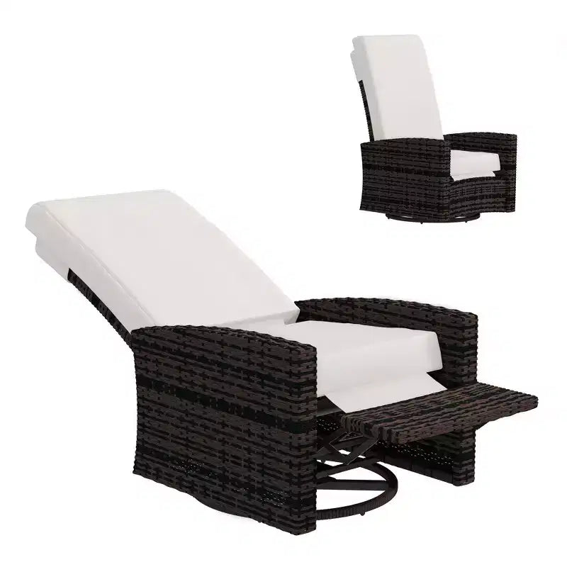 Poltrona reclinabile Outsunny Patio in rattan PE con girevole a 360°, cuscino morbido, sedia a sdraio per patio, giardino, cortile