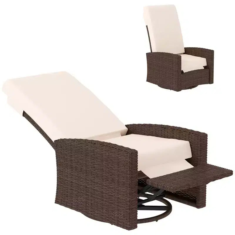 Poltrona reclinabile Outsunny Patio in rattan PE con girevole a 360°, cuscino morbido, sedia a sdraio per patio, giardino, cortile