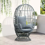 Outsunny Poltrona a uovo da esterno in vimini con cuscino, Poltrona a dondolo girevole a 360 gradi in rattan per giardino, prato, salotto interno