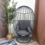 Outsunny Poltrona a uovo da esterno in vimini con cuscino, Poltrona a dondolo girevole a 360 gradi in rattan per giardino, prato, salotto interno