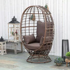 Outsunny Poltrona a uovo da esterno in vimini con cuscino, Poltrona a dondolo girevole a 360 gradi in rattan per giardino, prato, salotto interno
