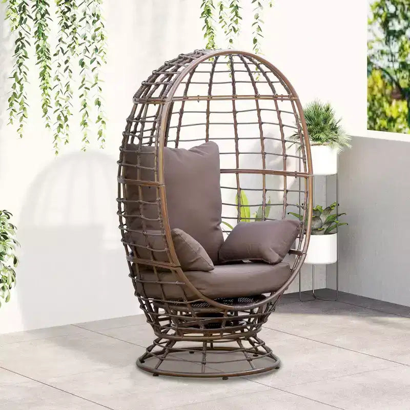 Outsunny Poltrona a uovo da esterno in vimini con cuscino, Poltrona a dondolo girevole a 360 gradi in rattan per giardino, prato, salotto interno