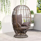 Outsunny Poltrona a uovo da esterno in vimini con cuscino, Poltrona a dondolo girevole a 360 gradi in rattan per giardino, prato, salotto interno
