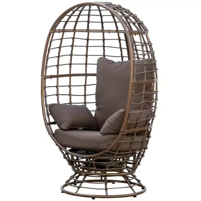 Outsunny Poltrona a uovo da esterno in vimini con cuscino, Poltrona a dondolo girevole a 360 gradi in rattan per giardino, prato, salotto interno