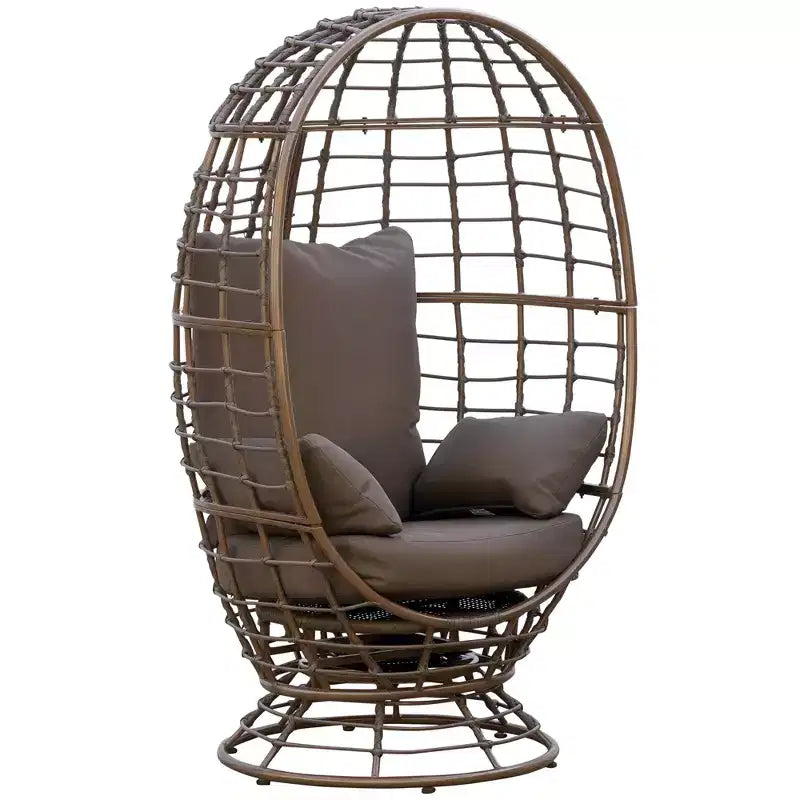 Outsunny Outdoor Wicker Egg Chair with Cushion, Lounge Chair Rattan 360 Degree Round Basket Chair for Backyard Garden Lawn Indoor Living Room
