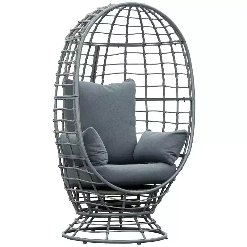 Outsunny Poltrona a uovo da esterno in vimini con cuscino, Poltrona a dondolo girevole a 360 gradi in rattan per giardino, prato, salotto interno