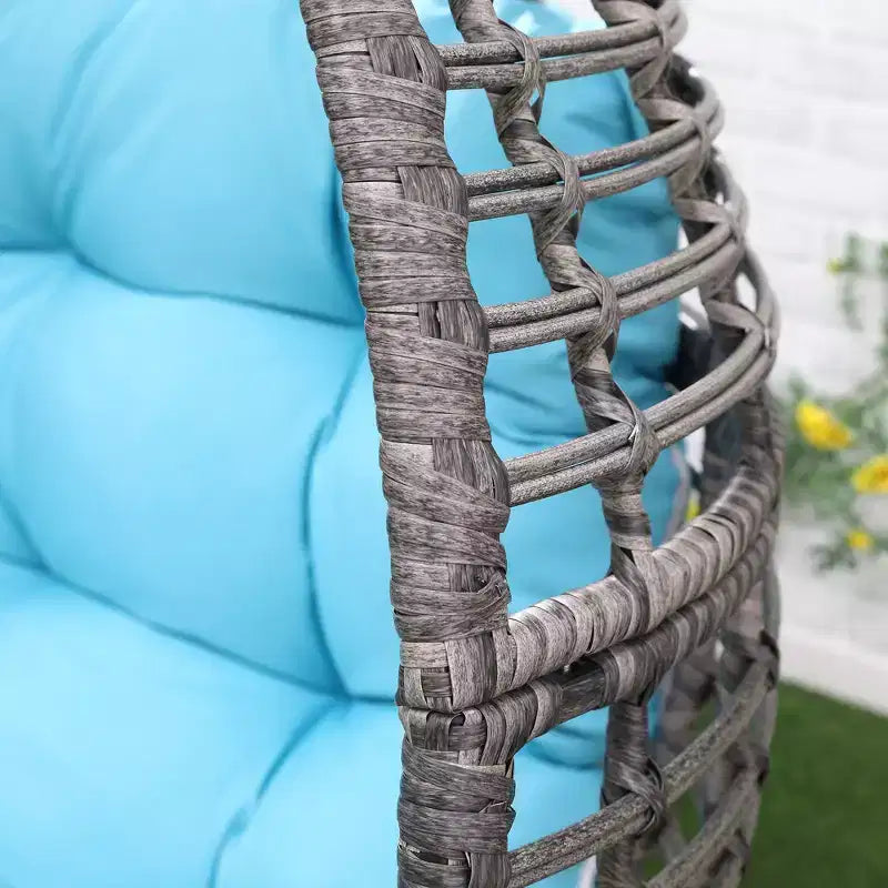 Outsunny Patio Wicker Lounge Chair with Soft Cushion, Outdoor/Indoor PE Rattan Egg Teardrop Cuddle Chair with Height Adjustable Knob for Garden