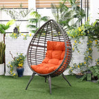 Outsunny Patio Wicker Lounge Chair with Soft Cushion, Outdoor/Indoor PE Rattan Egg Teardrop Cuddle Chair with Height Adjustable Knob for Garden