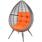 Outsunny Patio Wicker Lounge Chair with Soft Cushion, Outdoor/Indoor PE Rattan Egg Teardrop Cuddle Chair with Height Adjustable Knob for Garden
