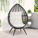 Outsunny Patio Wicker Lounge Chair with Soft Cushion, Outdoor/Indoor PE Rattan Egg Teardrop Cuddle Chair with Height Adjustable Knob for Garden