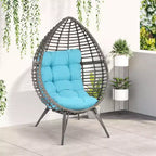 Outsunny Patio Wicker Lounge Chair with Soft Cushion, Outdoor/Indoor PE Rattan Egg Teardrop Cuddle Chair with Height Adjustable Knob for Garden