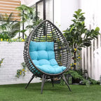 Outsunny Patio Wicker Lounge Chair with Soft Cushion, Outdoor/Indoor PE Rattan Egg Teardrop Cuddle Chair with Height Adjustable Knob for Garden