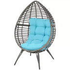 Outsunny Patio Wicker Lounge Chair with Soft Cushion, Outdoor/Indoor PE Rattan Egg Teardrop Cuddle Chair with Height Adjustable Knob for Garden