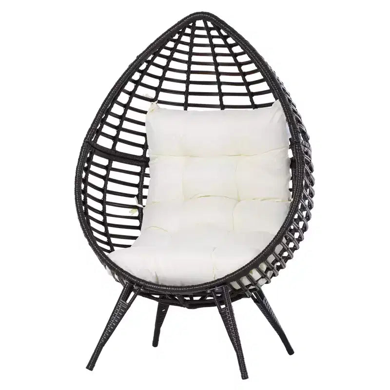 Outsunny Patio Wicker Lounge Chair with Soft Cushion, Outdoor/Indoor PE Rattan Egg Teardrop Cuddle Chair with Height Adjustable Knob for Garden