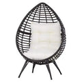 Outsunny Patio Wicker Lounge Chair with Soft Cushion, Outdoor/Indoor PE Rattan Egg Teardrop Cuddle Chair with Height Adjustable Knob for Garden