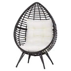 Outsunny Patio Wicker Lounge Chair with Soft Cushion, Outdoor/Indoor PE Rattan Egg Teardrop Cuddle Chair with Height Adjustable Knob for Garden