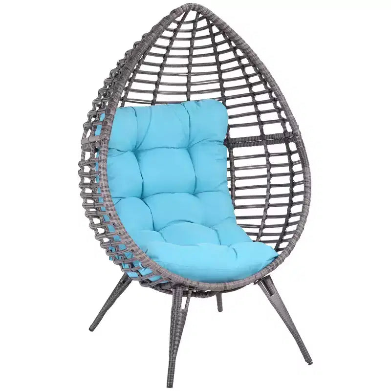 Sedia a sdraio Outsunny da patio in vimini con morbido cuscino, sedia a goccia/uovo in rattan PE per interni/esterni con manopola regolabile in altezza per il giardino