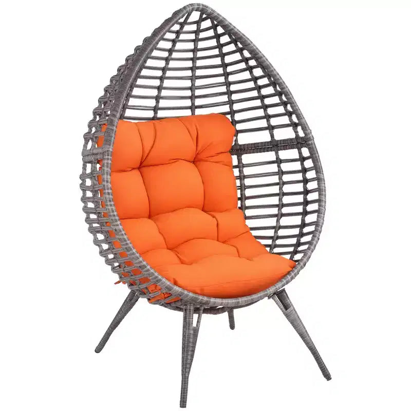 Sedia a sdraio Outsunny da patio in vimini con morbido cuscino, sedia a goccia/uovo in rattan PE per interni/esterni con manopola regolabile in altezza per il giardino
