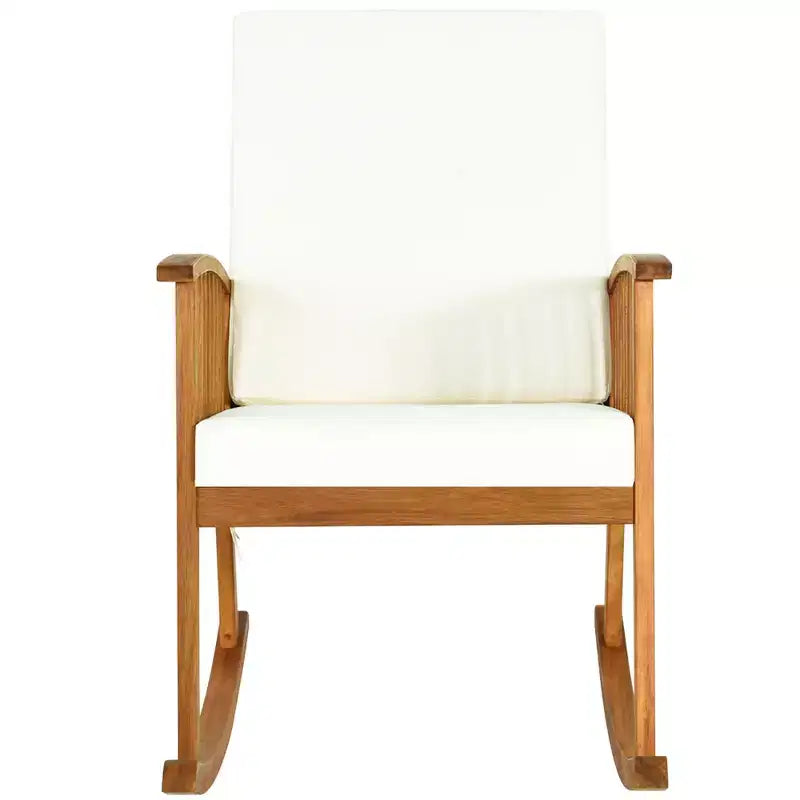 Costway Acacia Wood Rocking Chair Patio Garden Lawn W/ Cushion