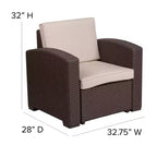 Merrick Lane Outdoor Furniture Resin Chair Chocolate Brown Faux Rattan Wicker Pattern Patio Chair With All-Weather Beige Cushion