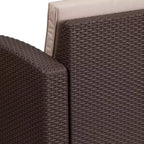Merrick Lane Outdoor Furniture Resin Chair Chocolate Brown Faux Rattan Wicker Pattern Patio Chair With All-Weather Beige Cushion