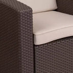 Merrick Lane Outdoor Furniture Resin Chair Chocolate Brown Faux Rattan Wicker Pattern Patio Chair With All-Weather Beige Cushion