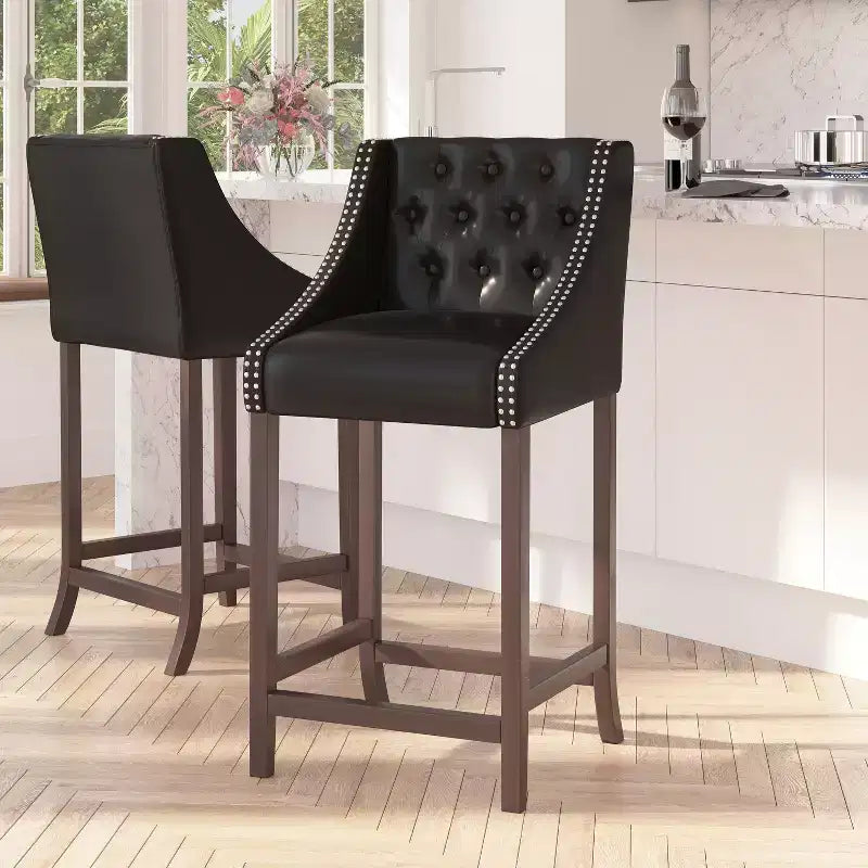 Sgabello da bar imbottito Merrick Lane, alto 76 cm, stile transizionale trapuntato con borchie decorative