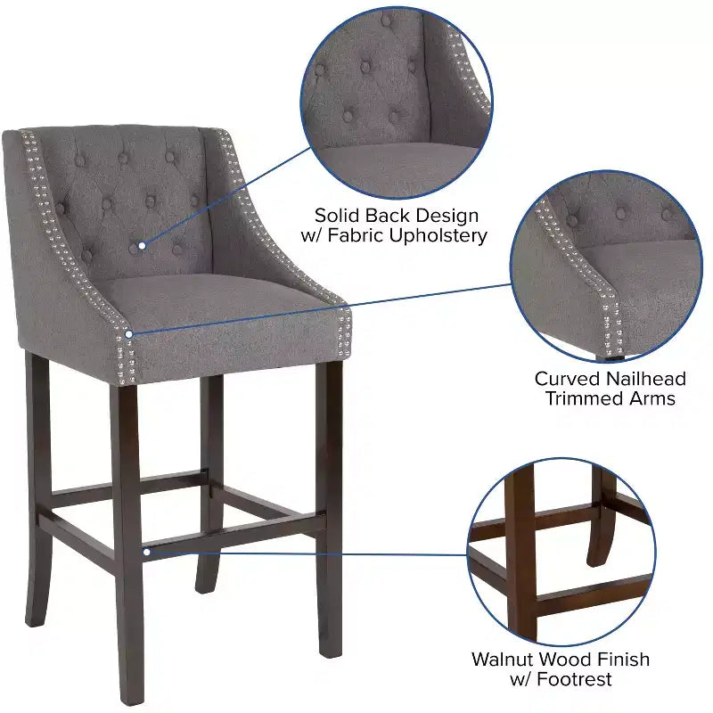 Sgabello da bar imbottito Merrick Lane, alto 76 cm, stile transizionale trapuntato con borchie decorative