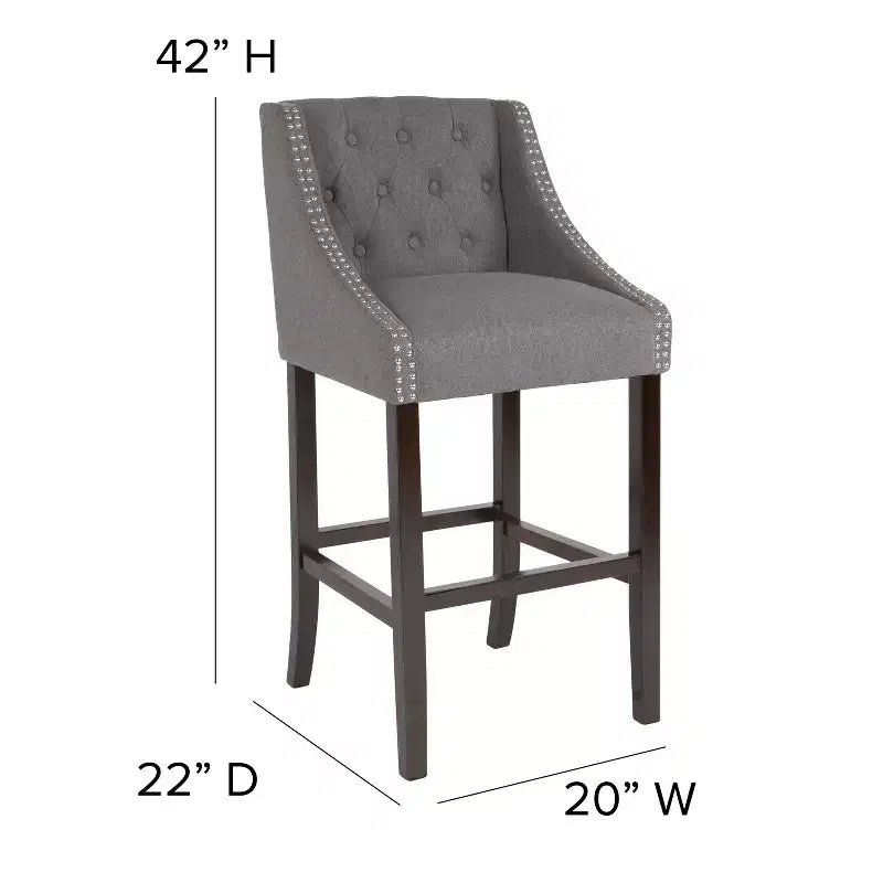 Sgabello da bar imbottito Merrick Lane, alto 76 cm, stile transizionale trapuntato con borchie decorative