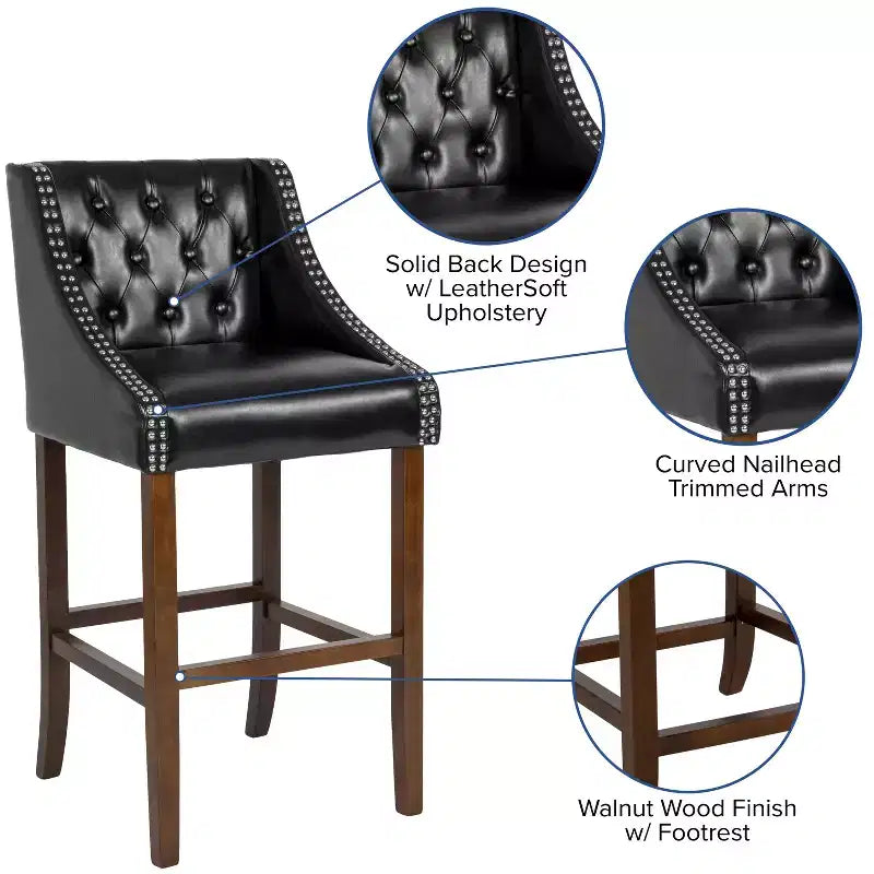 Sgabello da bar imbottito Merrick Lane, alto 76 cm, stile transizionale trapuntato con borchie decorative