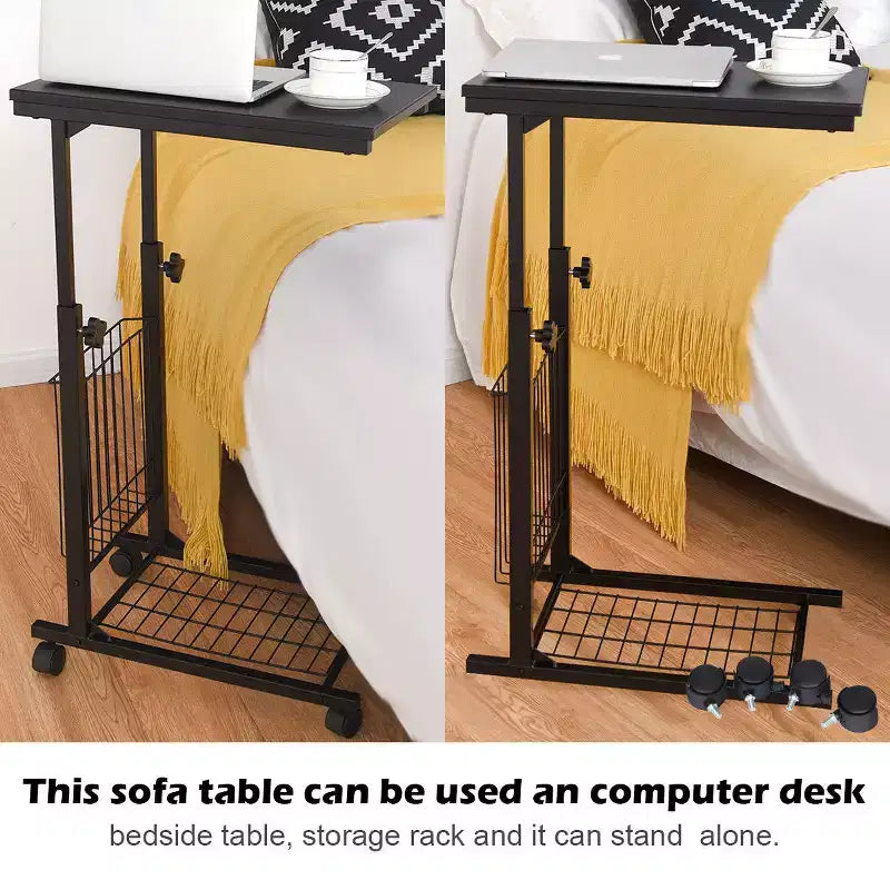 Costway Tavolino da Divano Regolabile in Altezza, Tavolino d'Appoggio per Snack, Tavolino Laterale Scorrevole con Ruote Girevoli
