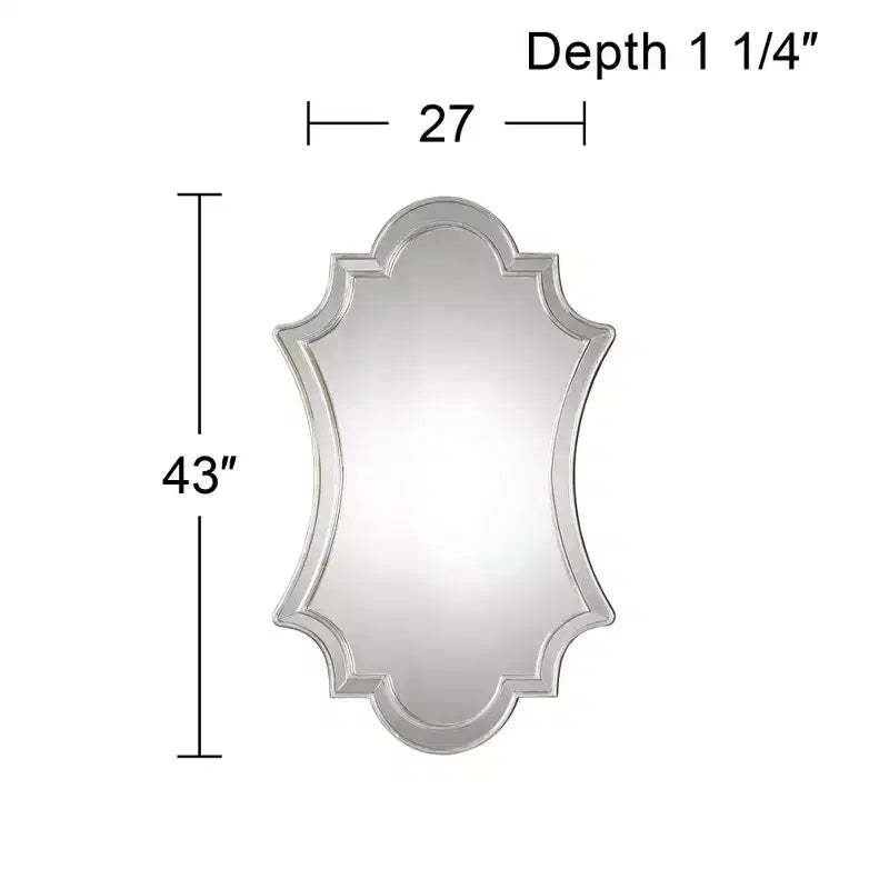 Uttermost Specchio da parete con cornice in stile gotico a quadrifoglio ad arco, finitura argento anticato vintage, 68,5 cm di larghezza per bagno e camera da letto