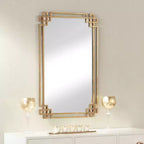 Specchio da Parete Rettangolare Accent Uttermost Industriale con Cornice Aperta in Metallo Placcato Oro, Largo 58 cm, per Bagno, Camera da Letto, Soggiorno