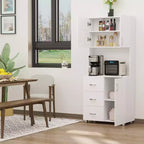 HOMCOM Credenza da Cucina Autoportante, Mobile Dispensa con Vetrina, 2 Armadietti, 3 Cassetti e Ripiano Aperto, Mensola Regolabile, Bianco