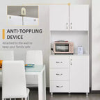 HOMCOM Credenza da Cucina Autoportante, Mobile Dispensa con Vetrina, 2 Armadietti, 3 Cassetti e Ripiano Aperto, Mensola Regolabile, Bianco