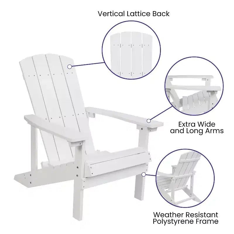 Sedia Adirondack in poliresina effetto legno per tutte le stagioni Merrick Lane, colore bianco