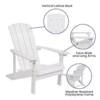 Sedia Adirondack in poliresina effetto legno per tutte le stagioni Merrick Lane, colore bianco