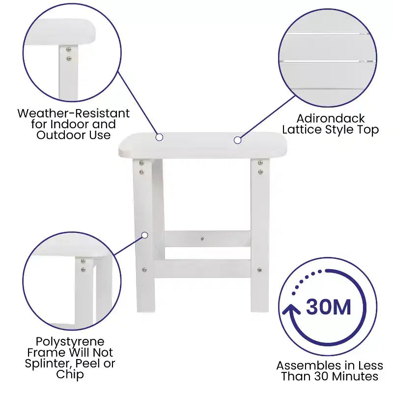 Merrick Lane Set of 2 All-Weather Adirondack Patio Chairs with Matching Side Table