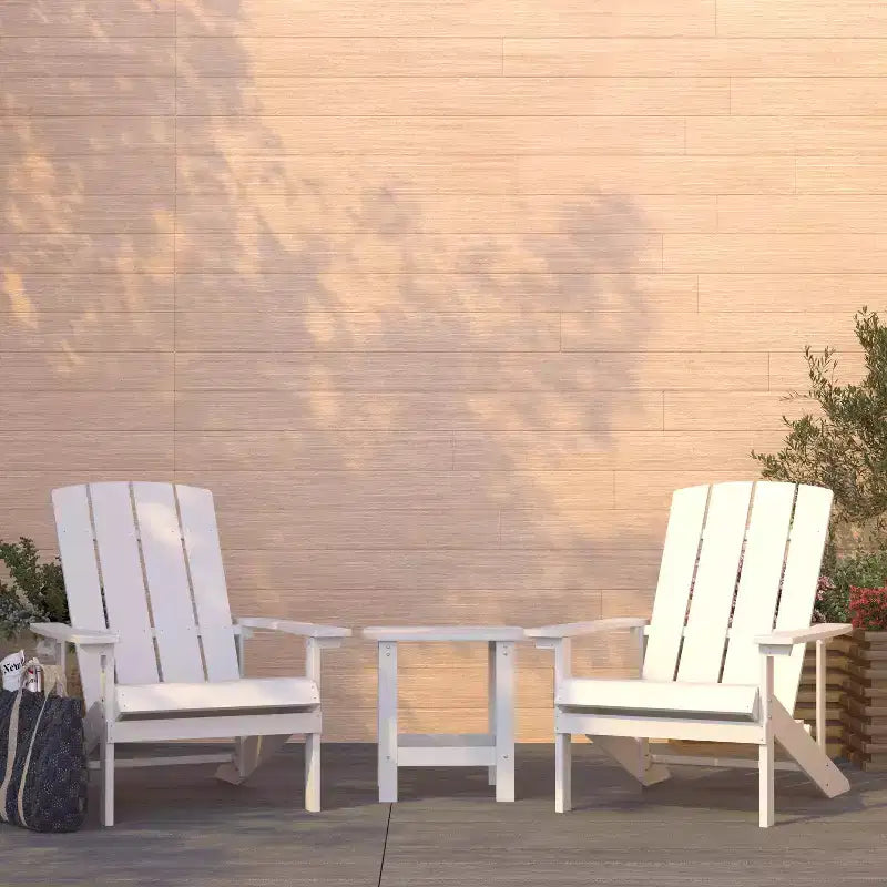Merrick Lane Set of 2 All-Weather Adirondack Patio Chairs with Matching Side Table