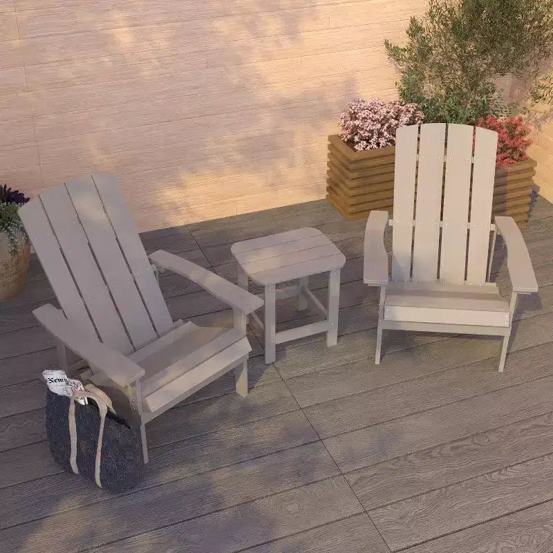 Merrick Lane Set of 2 All-Weather Adirondack Patio Chairs with Matching Side Table