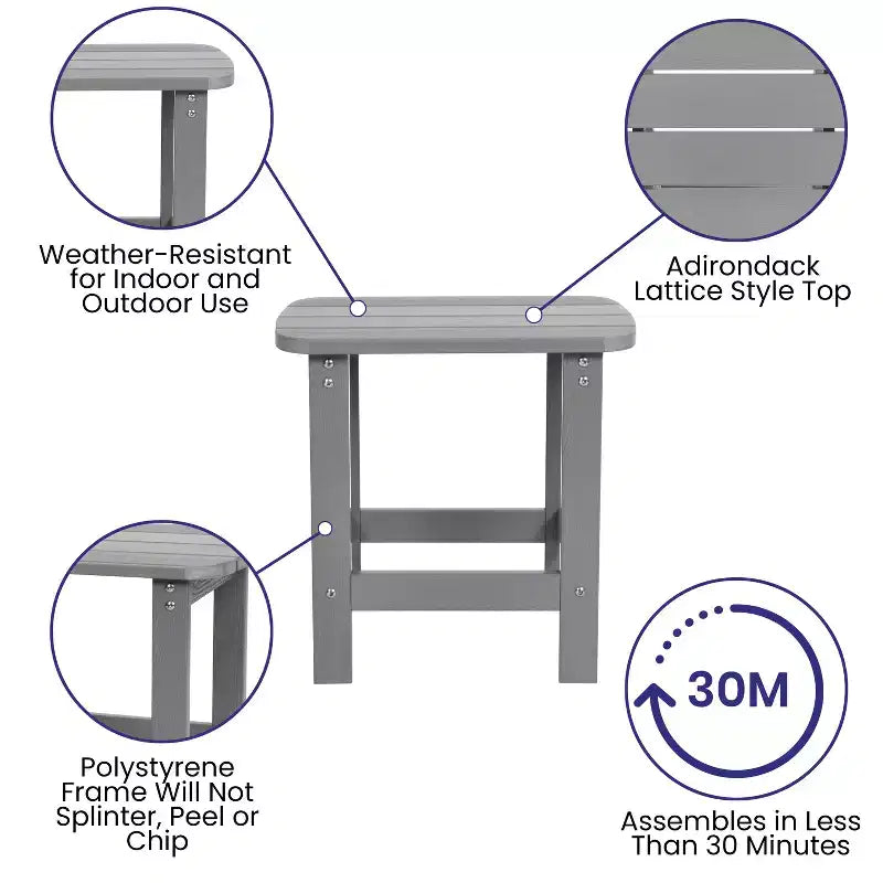 Merrick Lane Set of 2 All-Weather Adirondack Patio Chairs with Matching Side Table