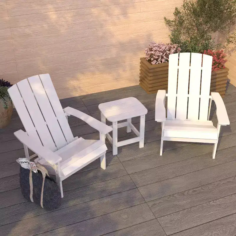 Merrick Lane Set of 2 All-Weather Adirondack Patio Chairs with Matching Side Table