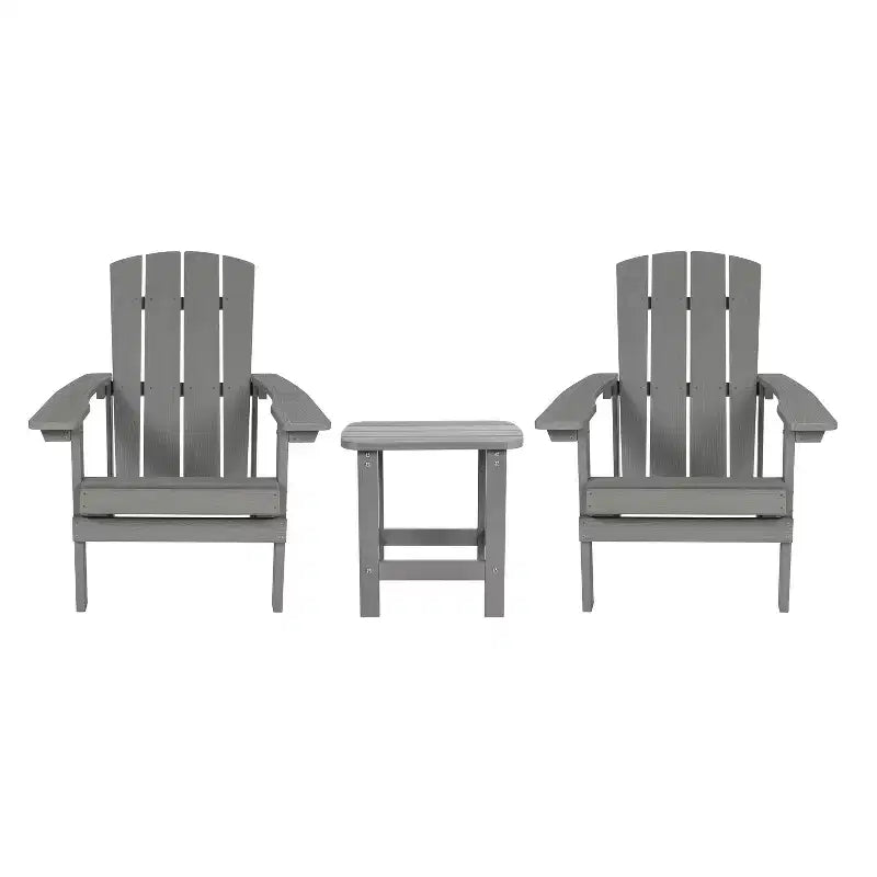 Merrick Lane Set of 2 All-Weather Adirondack Patio Chairs with Matching Side Table