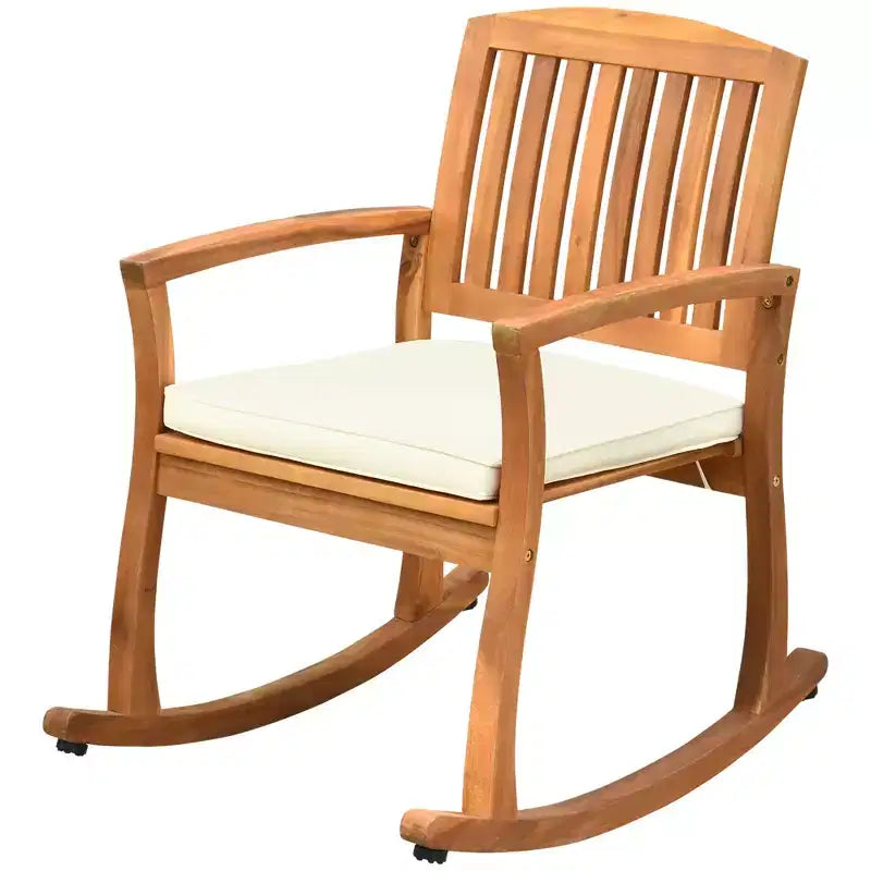 Dondolo da Esterno Outsunny con Cuscino, Sedia a Dondolo da Giardino in Legno di Acacia per Balcone, Patio, Casa, Tonalità Teak